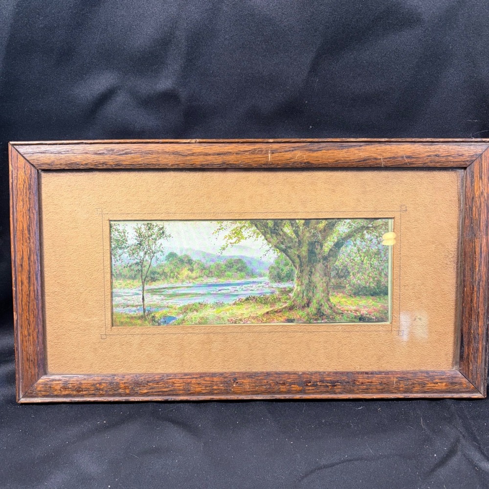 Antique 1912 Vena Kink The Vale of Avoca Landscape Print Oak Frame 129